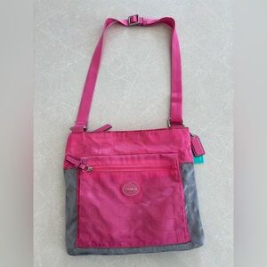 Coach Pink & Gray Signature Nylon Colour Block File Crossbody Bag Travel Luxury